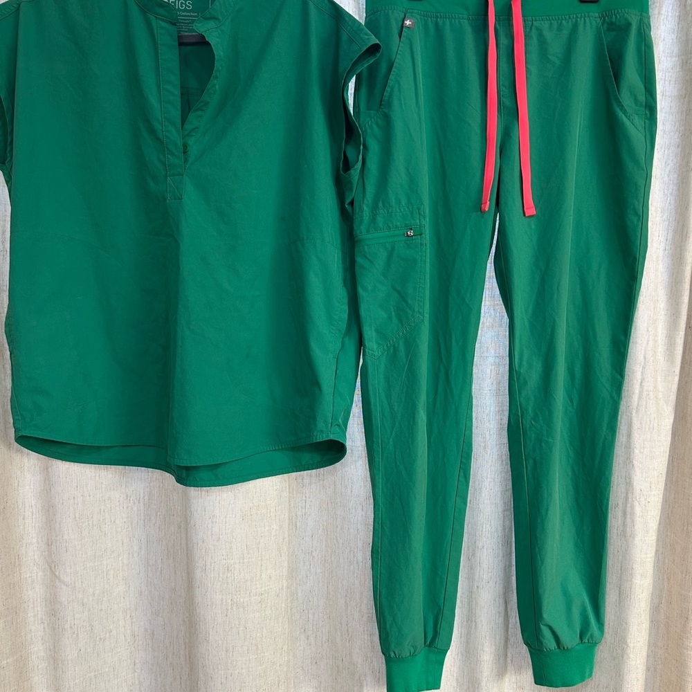 Figs Green Jogger Set with Pink Accents